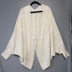 Military Hippie Womens Boho Cable Knit Cardigan One Size Cream Slouchy Batwing